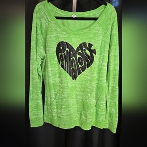 Enza Women's Green Sweatshirt 2XL With Black Glitter Heart‎ That Says Pentatonix